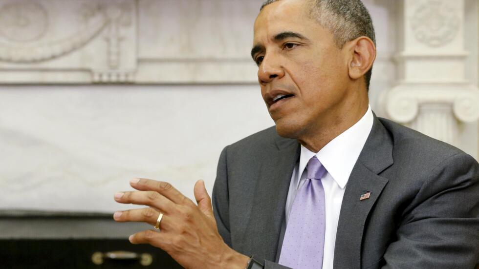 Obama delivers remarks to reporters after meeting with Trong in the Oval Office at the White House in Washington